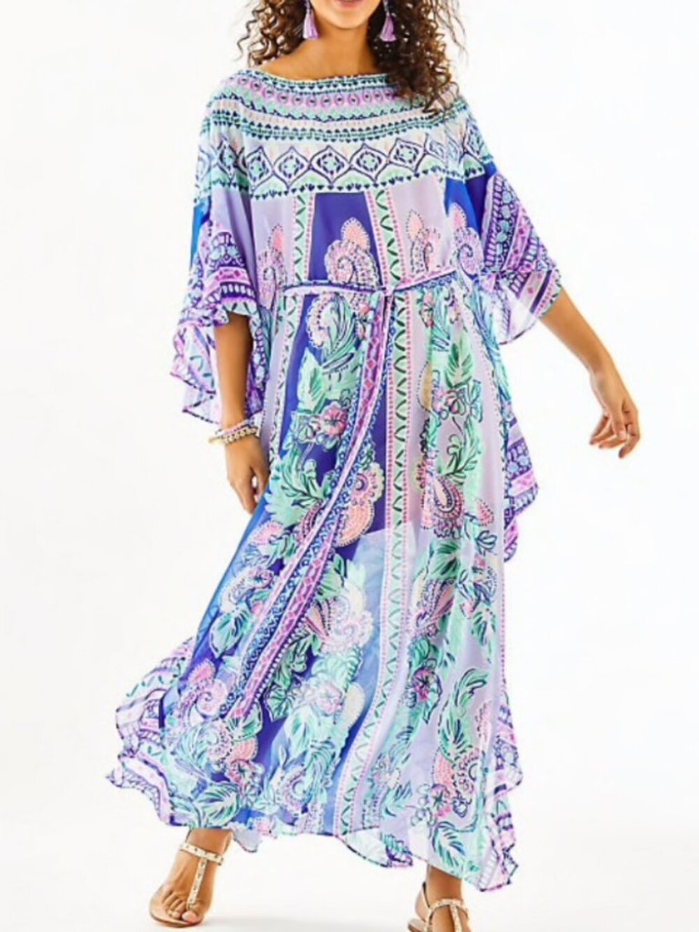 Lilly Pulitzer Monnae MIDI Caftan tunic dress indian Moroccan Mint Purple NWT